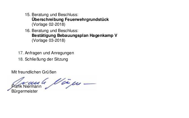Einladung zur öffentlichen Sitzung des Rates der Gemeinde Bokensdorf