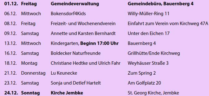 Einladung zum Start des lebendigen Adventskalenders 2023 in Bokensdorf