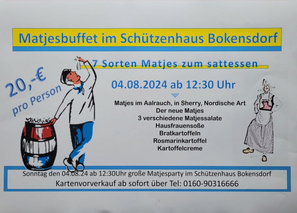 Einladung zum Matjesbuffet im Schützehaus Bokensdorf